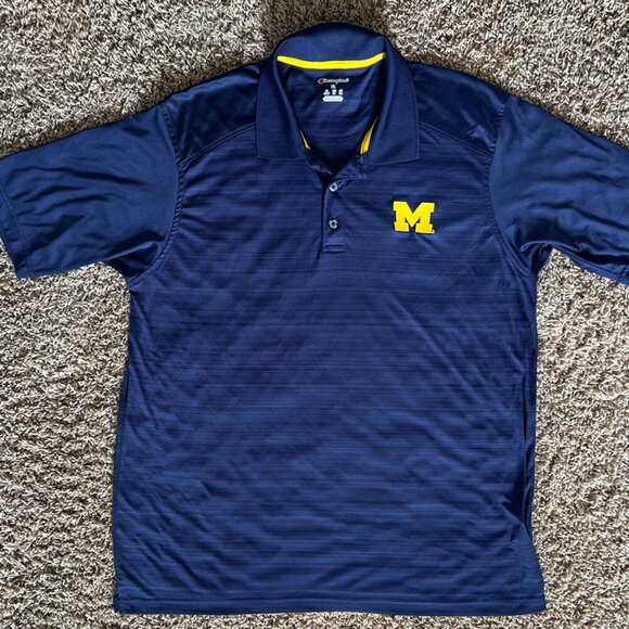 Michigan Wolverines Blue Men's Polo by Champion Size Extra Large Polyester - Picture 5 of 7